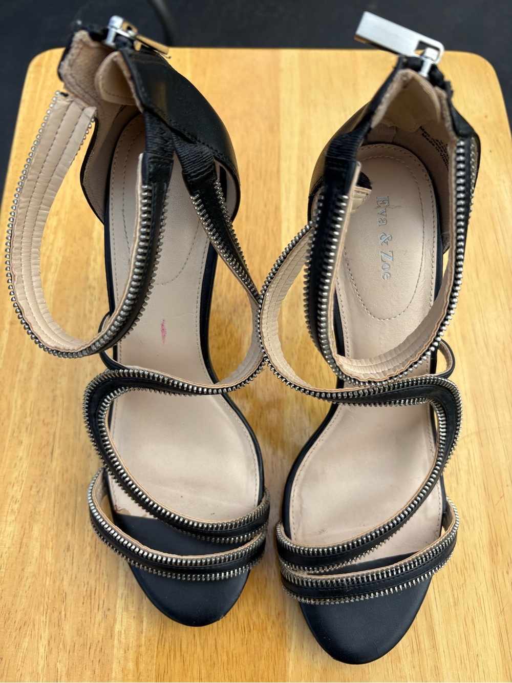Black Zipper-Strap High Heel Sandals